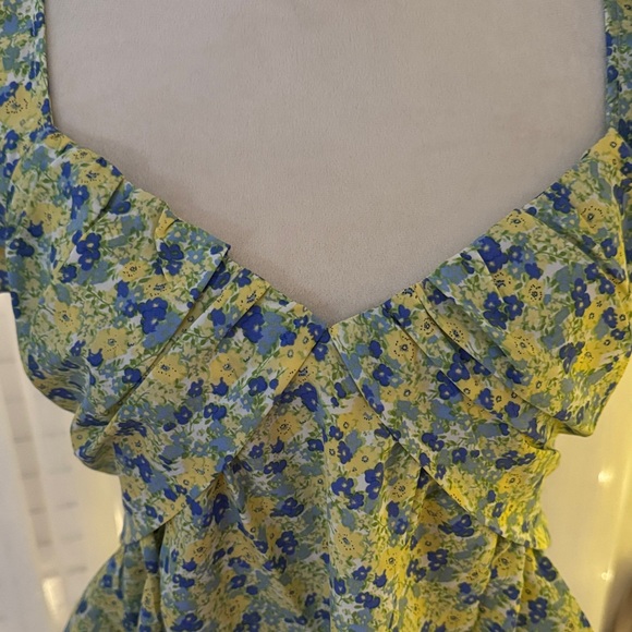 Astr Floral Ruffle Blouse - Blue and Yellow - Picture 3 of 4